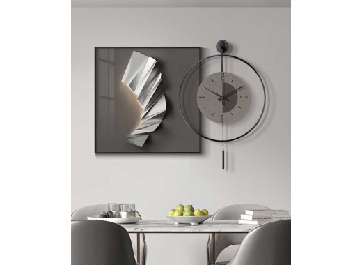 Silver And Grey 60*60 Cm Crytsall Porsalein Painting With Led Light And Clock 50*50 Cm 